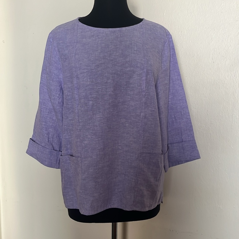 Habitat Lavender Linen Cotton 3/4 sleeve top, size M NWT